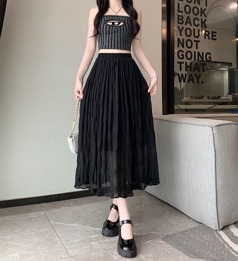 High Midi Waist Skirt Plain A-Line