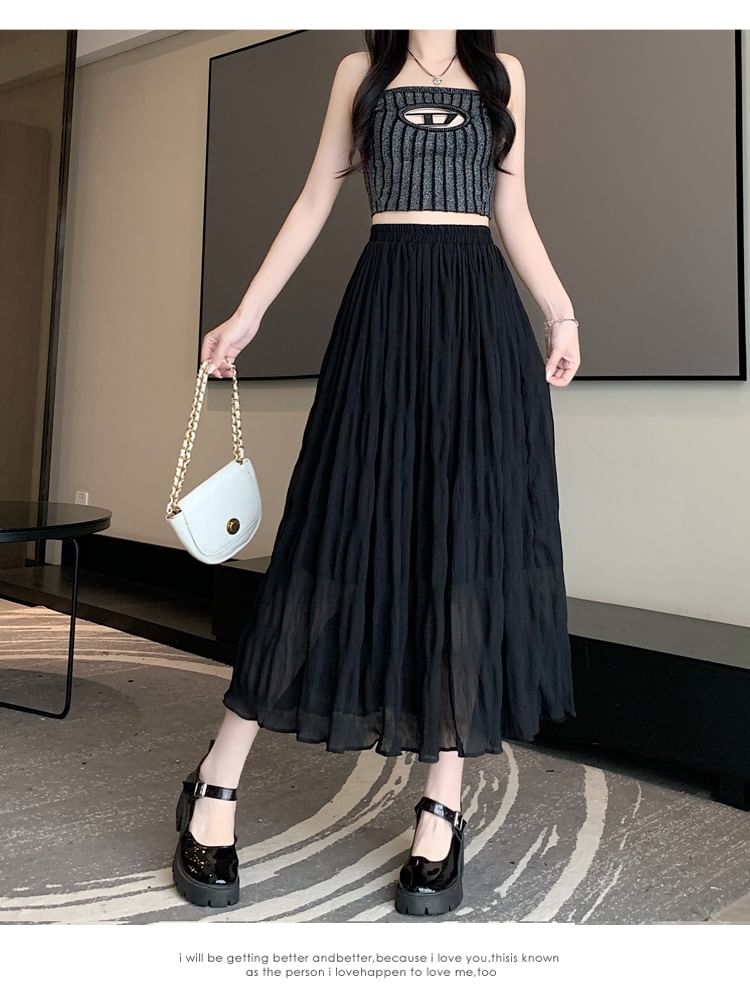 High Midi Waist Skirt Plain A-Line