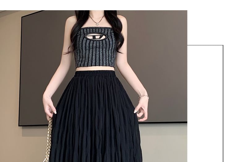 High Midi Waist Skirt Plain A-Line