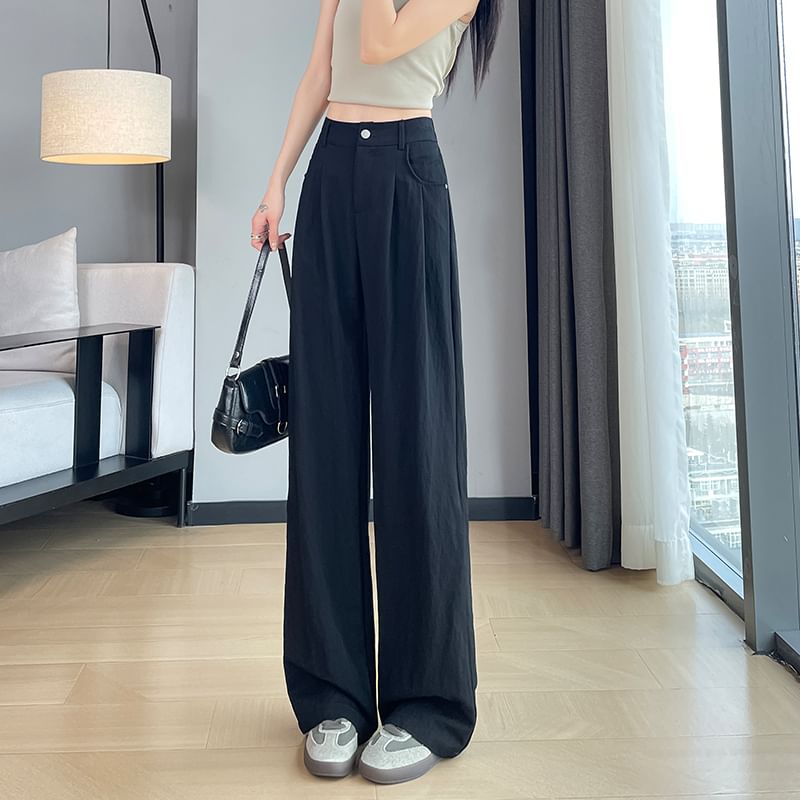 Designs) Rise Plain Wide High Slacks (Various Leg