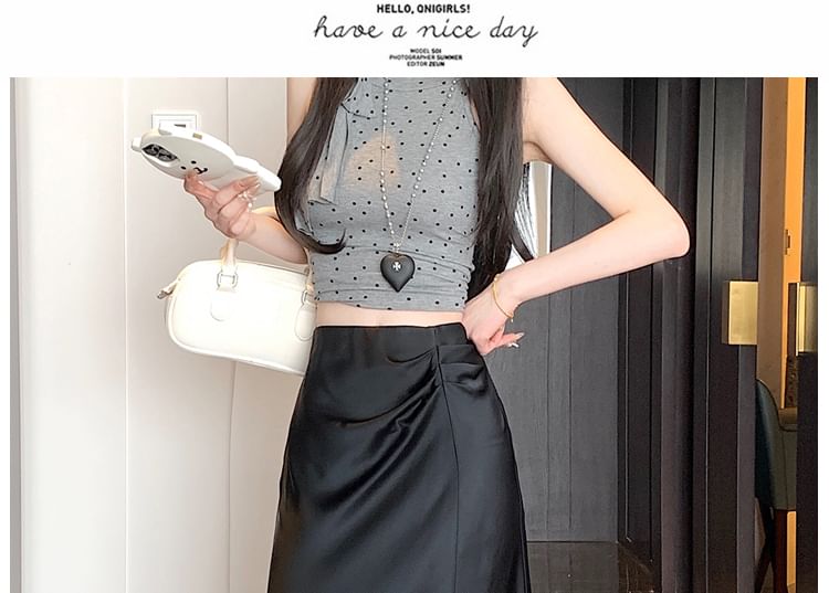 Waist Plain A-Line Ruched Midi Skirt High