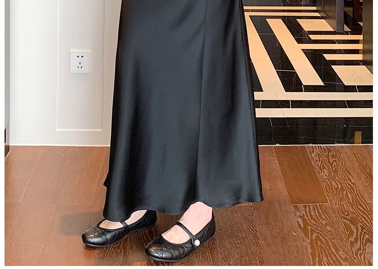 Waist Plain A-Line Ruched Midi Skirt High