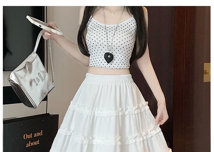 Tiered Skirt Trim A-Line Ruffle Elastic Waist Plain