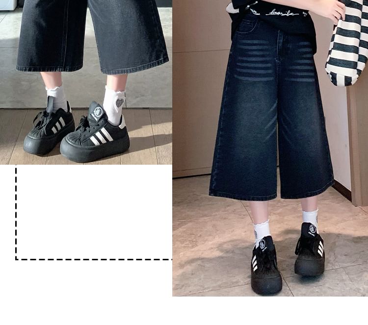 Leg Wide Waist Jeans High Capri Washed