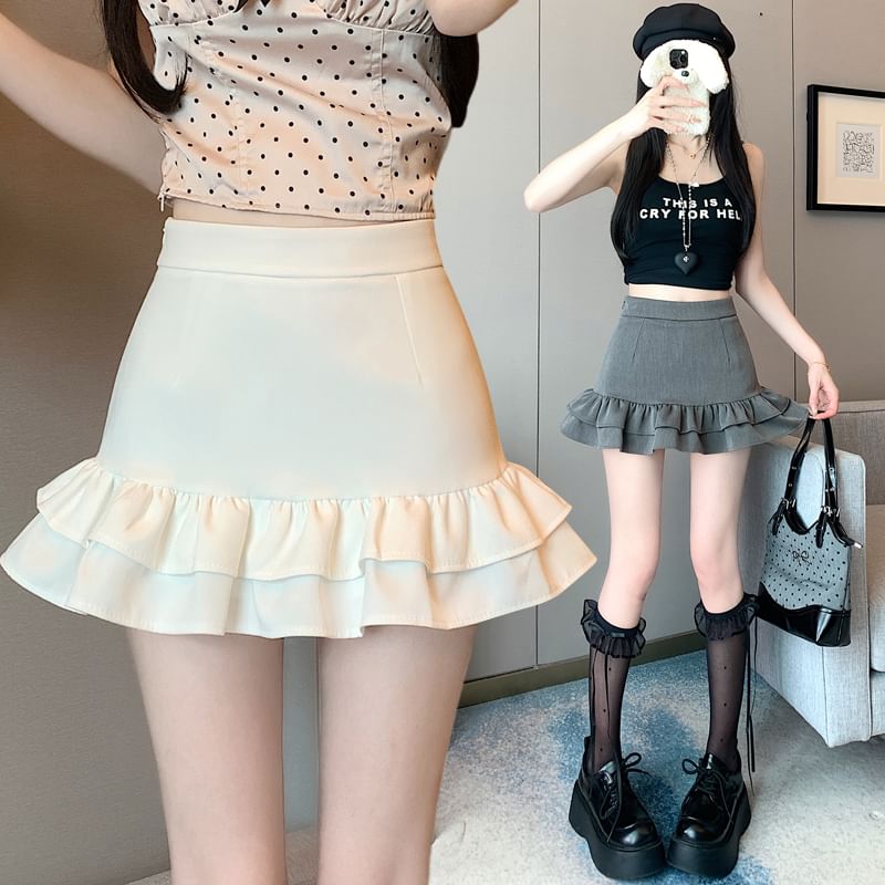 Rise Mini Skirt Pencil Ruffle High Trim