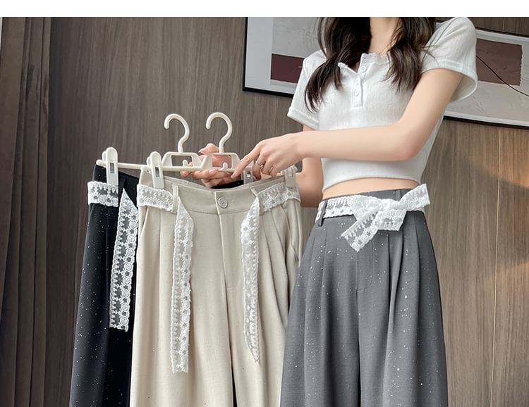 Waist Leg Designs) Panel High Pants Lace Wide (Various Dress Sequin