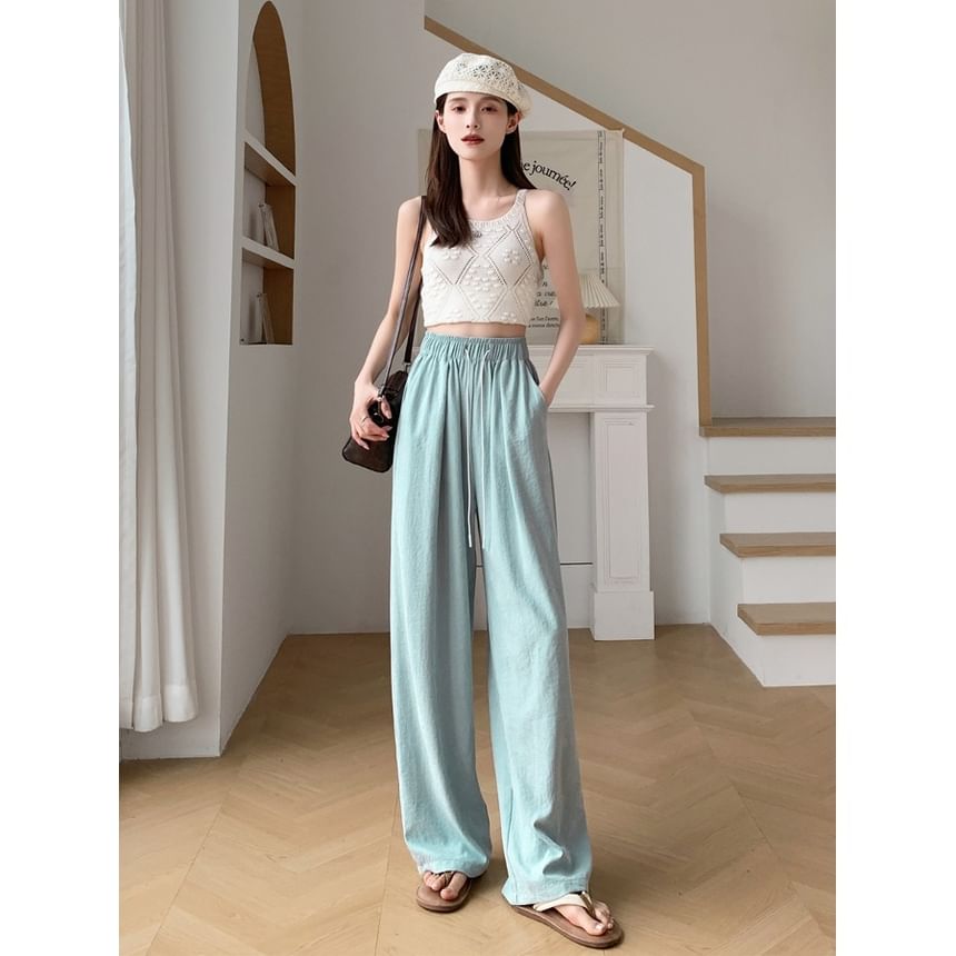 Drawstring Leg Wide Waist Pants Plain