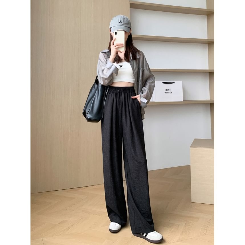 Drawstring Leg Wide Waist Pants Plain