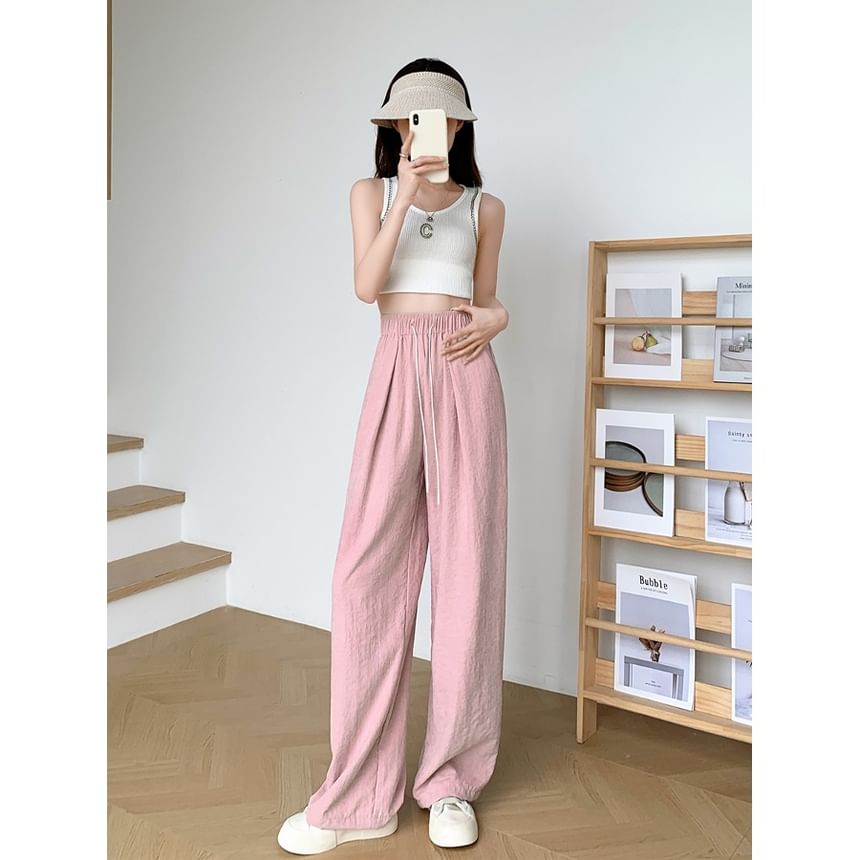 Drawstring Leg Wide Waist Pants Plain