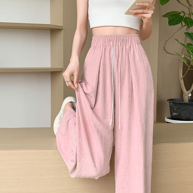 Drawstring Leg Wide Waist Pants Plain