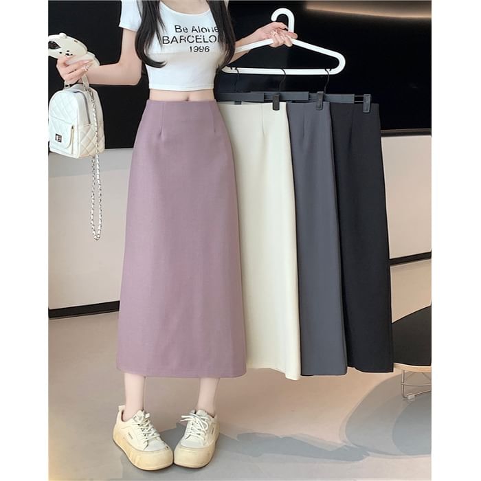 Skirt Plain Midi Rise High Slit A-Line