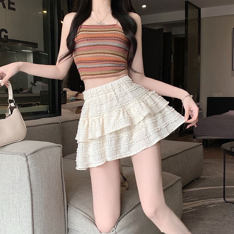 Tiered Balletcore Plain Skirt Mini Elastic Waist A-Line