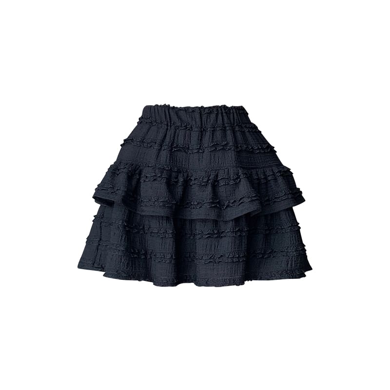 Tiered Balletcore Plain Skirt Mini Elastic Waist A-Line