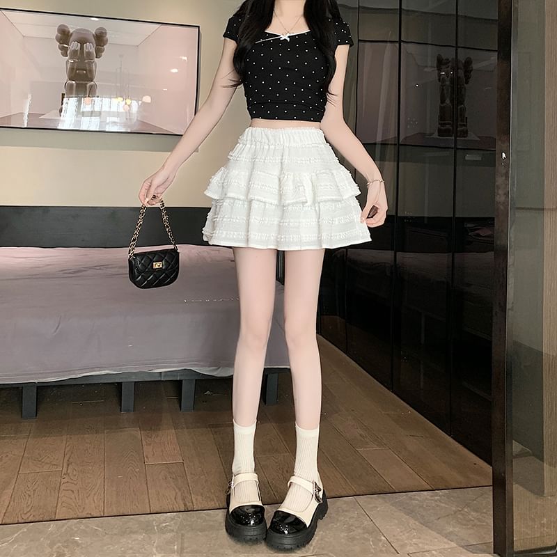 Tiered Balletcore Plain Skirt Mini Elastic Waist A-Line