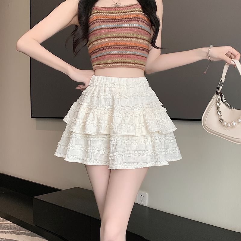 Tiered Balletcore Plain Skirt Mini Elastic Waist A-Line