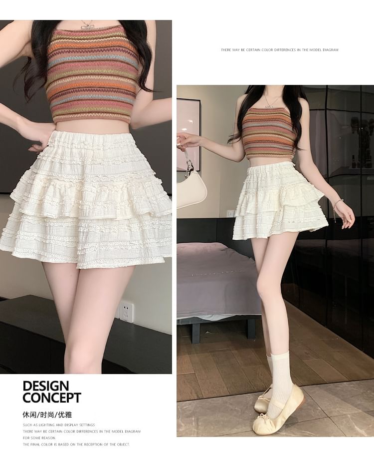 Tiered Balletcore Plain Skirt Mini Elastic Waist A-Line