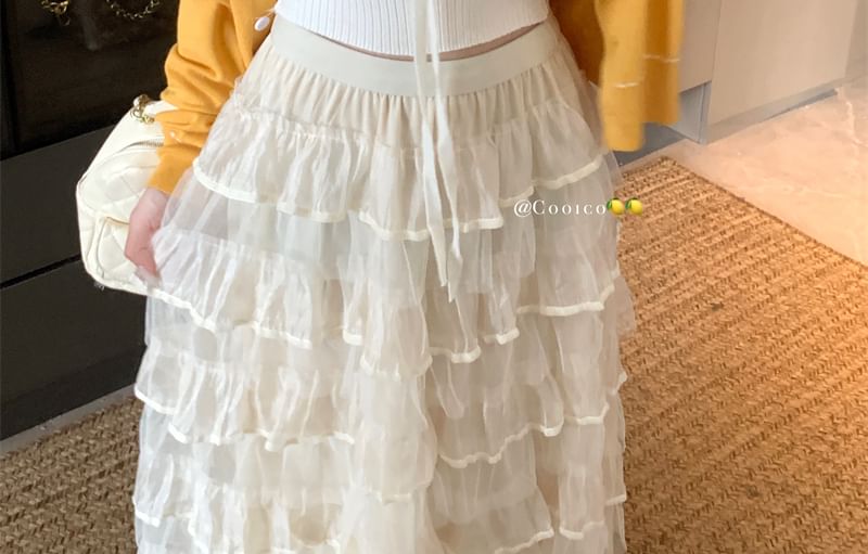 Cardigan Stitching Plain Top Crop Front Neck Tie Ribbed Contrast Round Knit Tank /