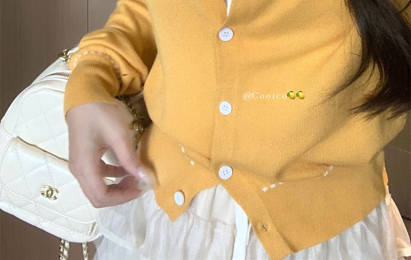 Cardigan Stitching Plain Top Crop Front Neck Tie Ribbed Contrast Round Knit Tank /