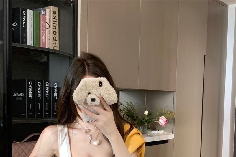 Cardigan Stitching Plain Top Crop Front Neck Tie Ribbed Contrast Round Knit Tank /