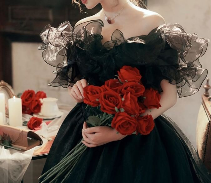 Gown Ruffled A-Line Evening Off-Shoulder