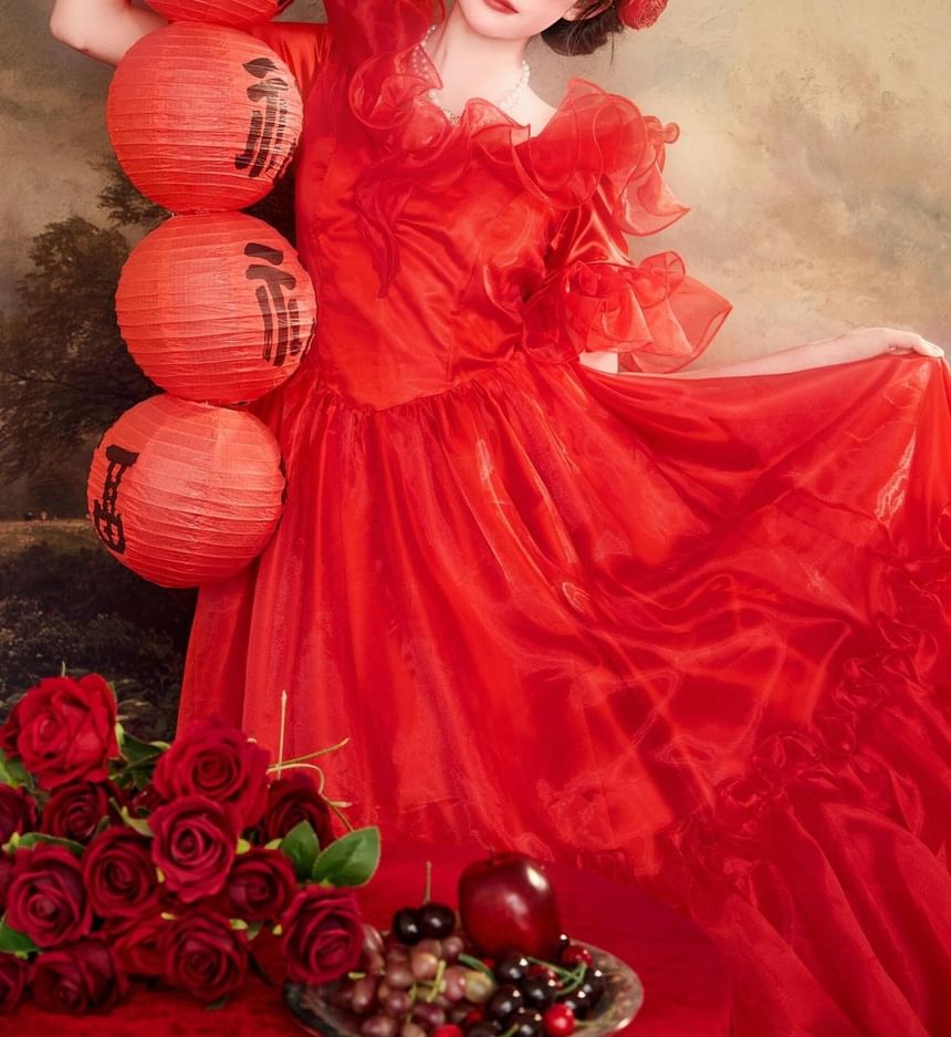 Gown Ruffled A-Line Evening Off-Shoulder