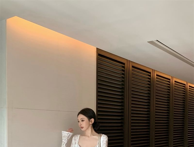 Maxi A-Line Floral Dress Jacquard Strap Bolero / Spaghetti