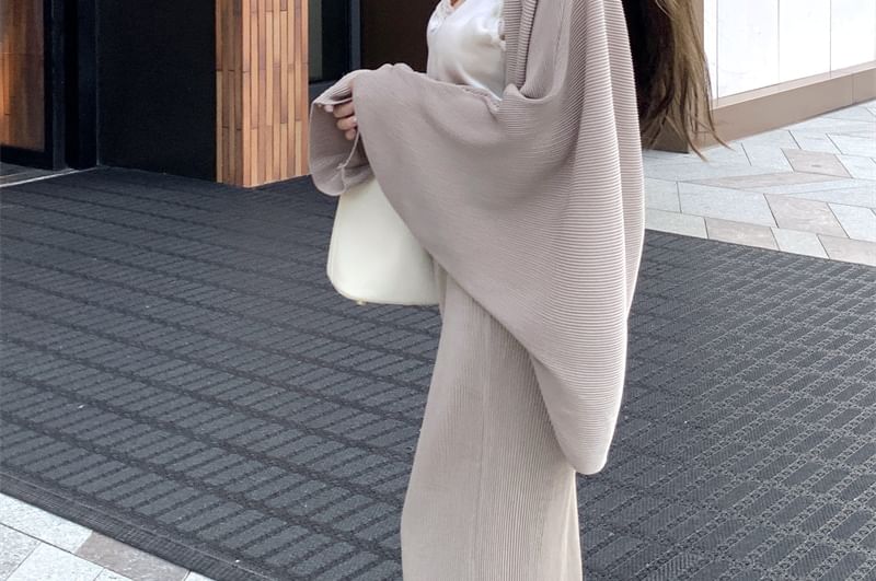 Front High Plain Jacket Camisole Lace Maxi / Top Skirt Pencil Waist Open V-Neck Trim Fringe