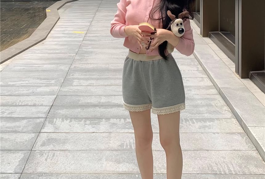 Neck Shorts Lace Panel / Padded V-Neck Cardigan High Waist Round Top Camisole Plain Sweat