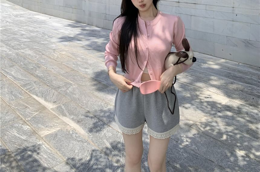 Neck Shorts Lace Panel / Padded V-Neck Cardigan High Waist Round Top Camisole Plain Sweat