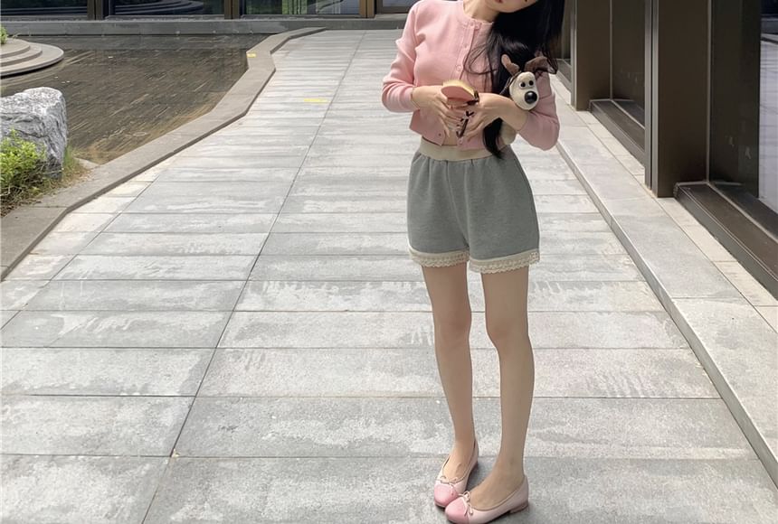 Neck Shorts Lace Panel / Padded V-Neck Cardigan High Waist Round Top Camisole Plain Sweat