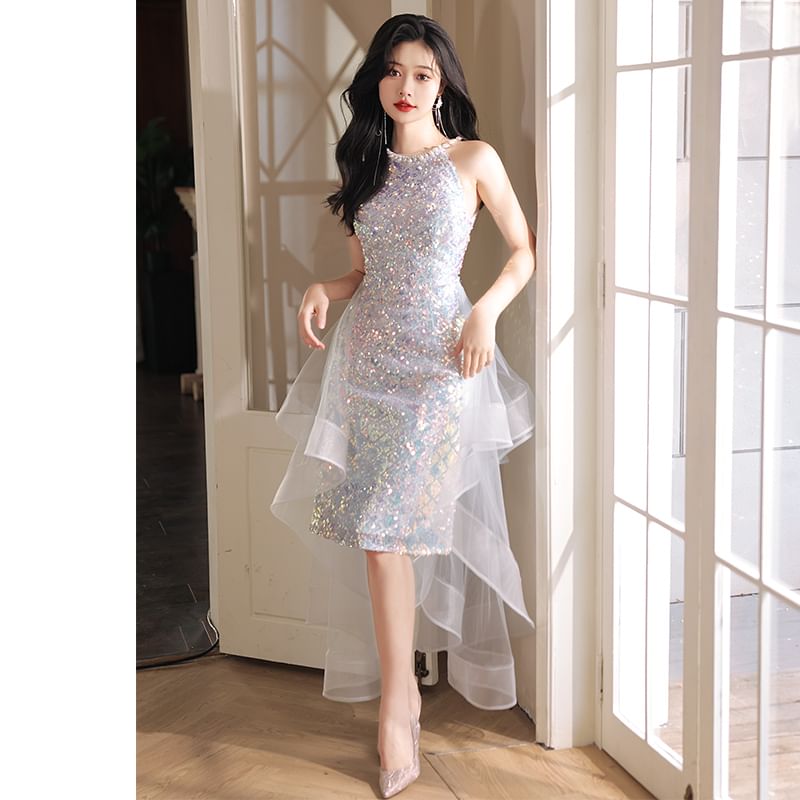 Gown (Various Designs) Evening Halter A-Line Neck Sequined