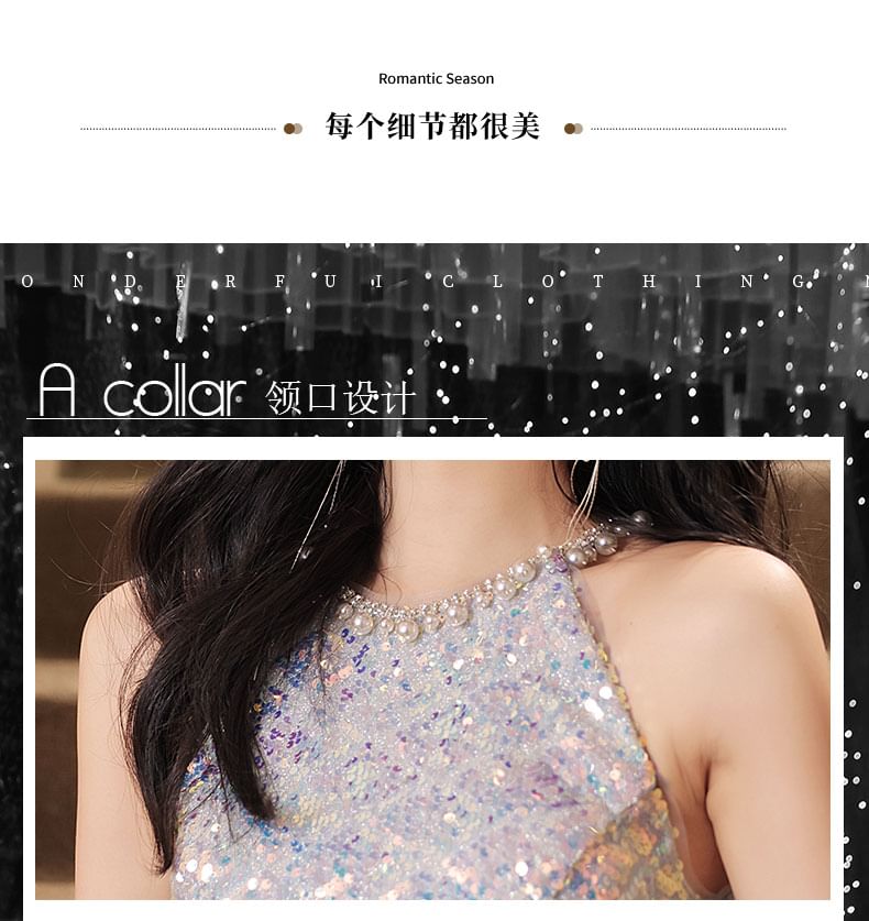 Gown (Various Designs) Evening Halter A-Line Neck Sequined