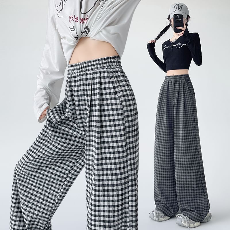 Plaid Pants Elastic Designs) Wide Waist (Various Leg