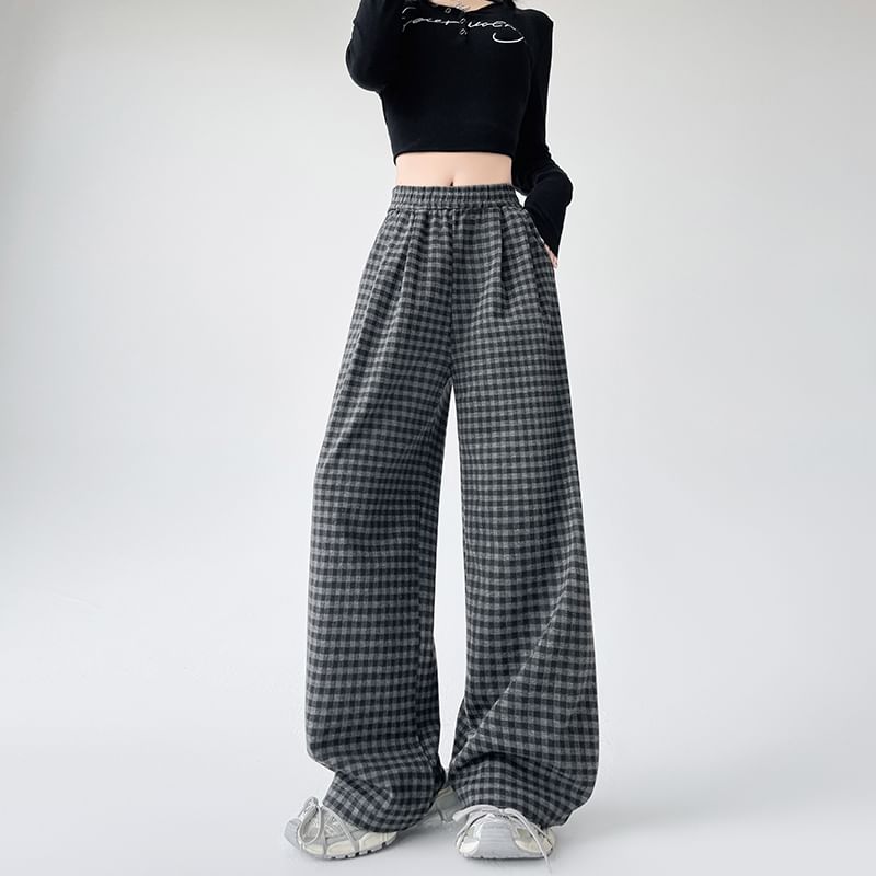 Plaid Pants Elastic Designs) Wide Waist (Various Leg