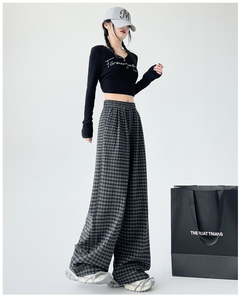 Plaid Pants Elastic Designs) Wide Waist (Various Leg