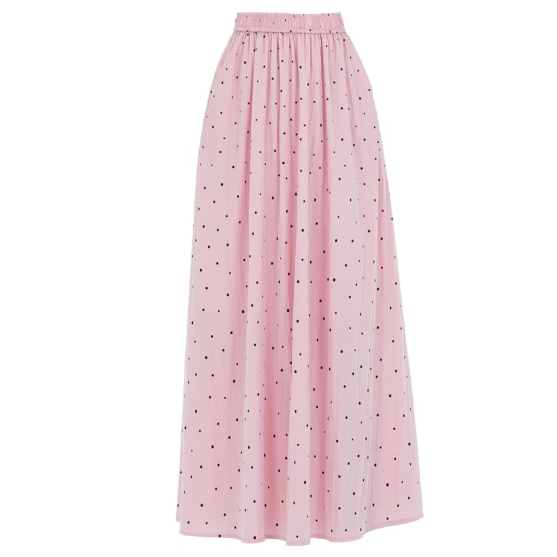 Dotted A-Line Midi Elastic Waist Skirt
