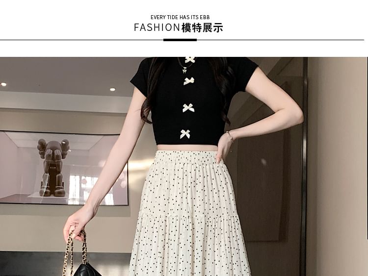 A-Line Skirt Elastic Dotted Midi Tiered Waist