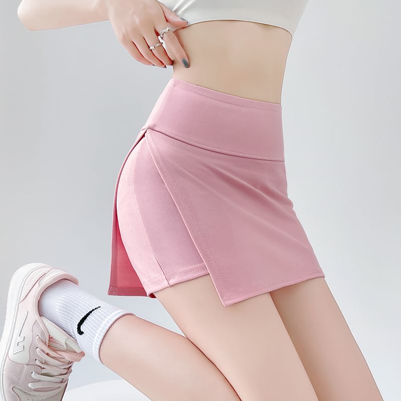 High Skort Plain Slit Waist