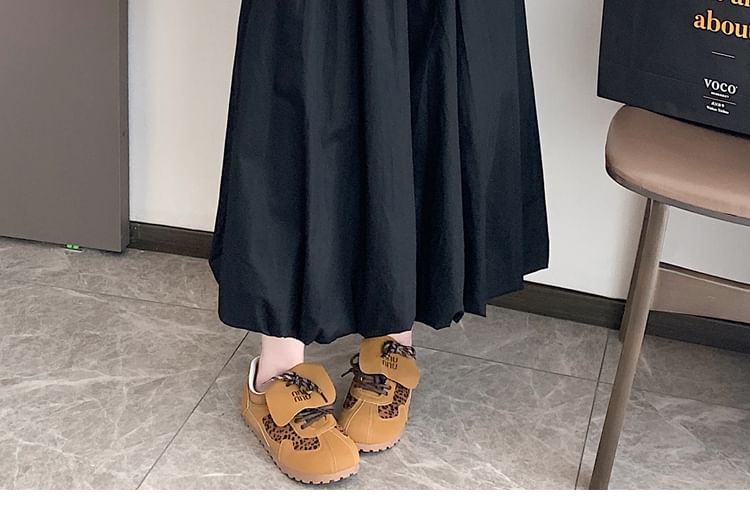 Hem Plain A-Line Midi Skirt Elastic Bubble Waist