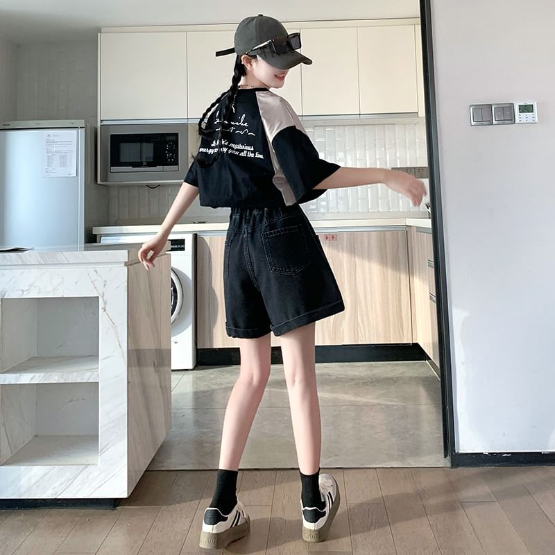 Shorts Washed Elastic Denim Waist