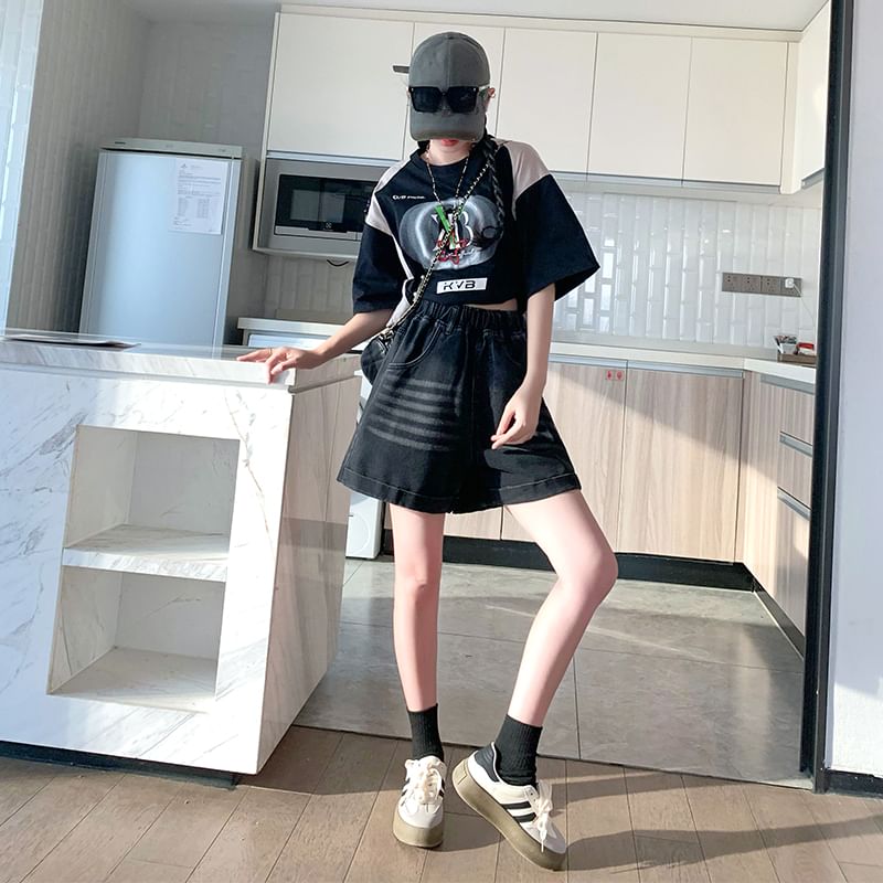 Shorts Washed Elastic Denim Waist