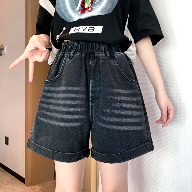 Shorts Washed Elastic Denim Waist