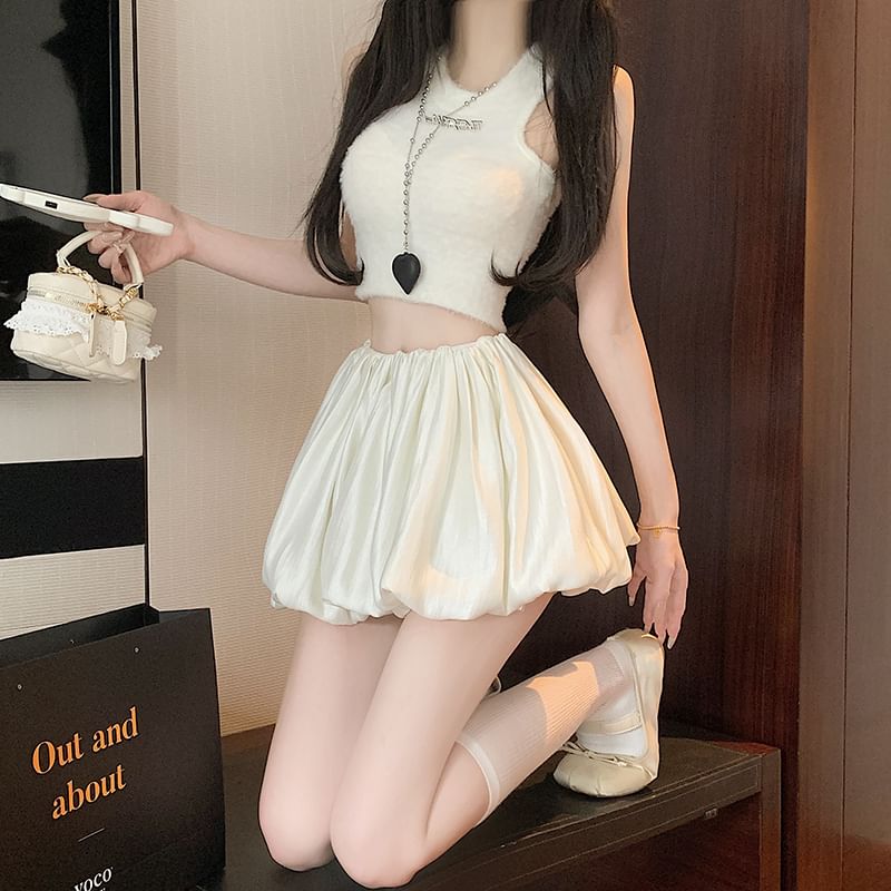 High Plain Skirt Mini Ruched Waist A-Line