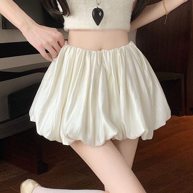 High Plain Skirt Mini Ruched Waist A-Line