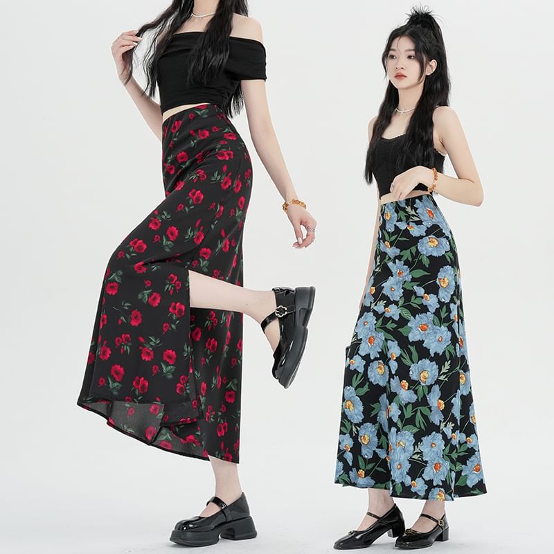 Waist Maxi Floral Skirt A-Line High