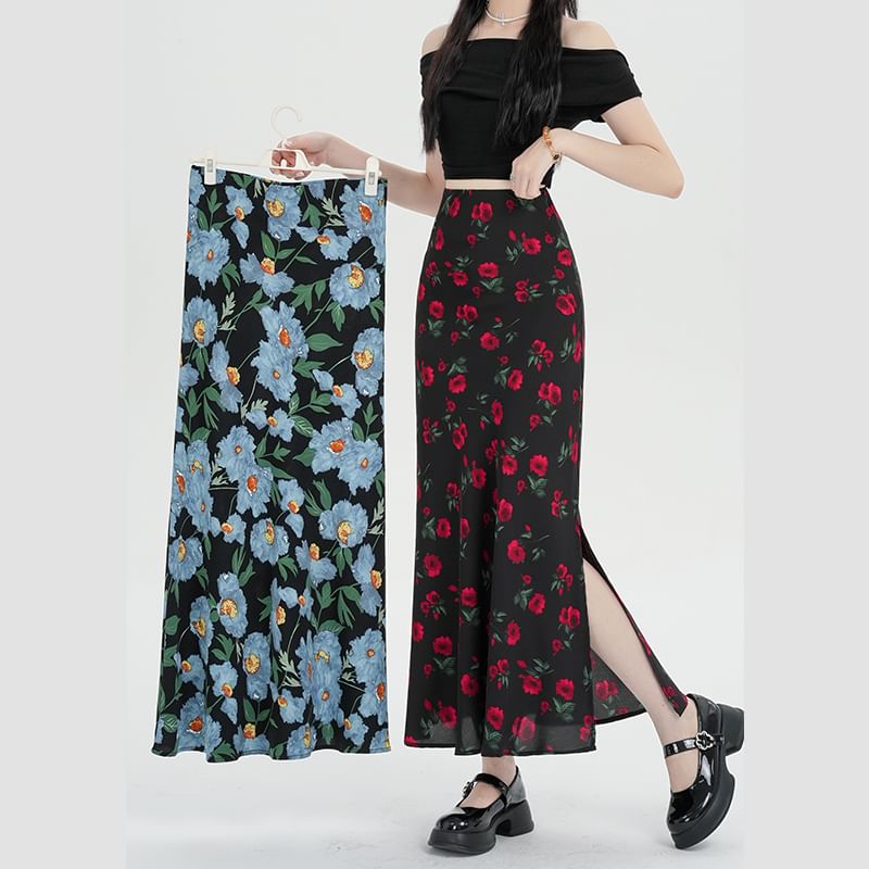 Waist Maxi Floral Skirt A-Line High