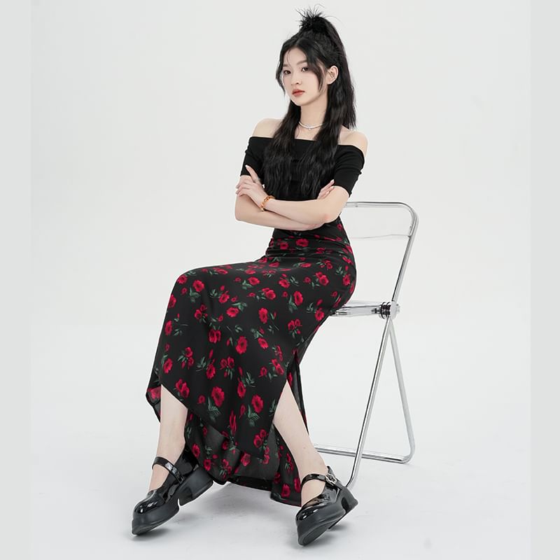 Waist Maxi Floral Skirt A-Line High