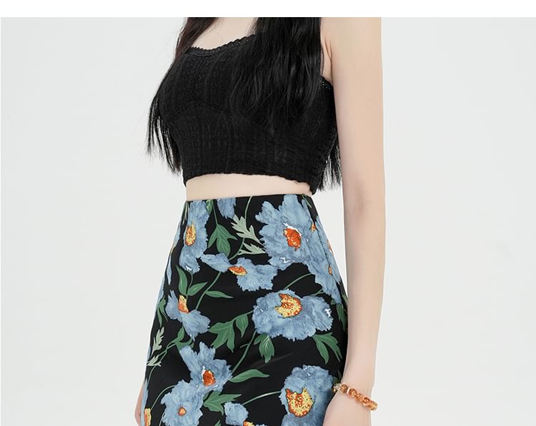 Waist Maxi Floral Skirt A-Line High