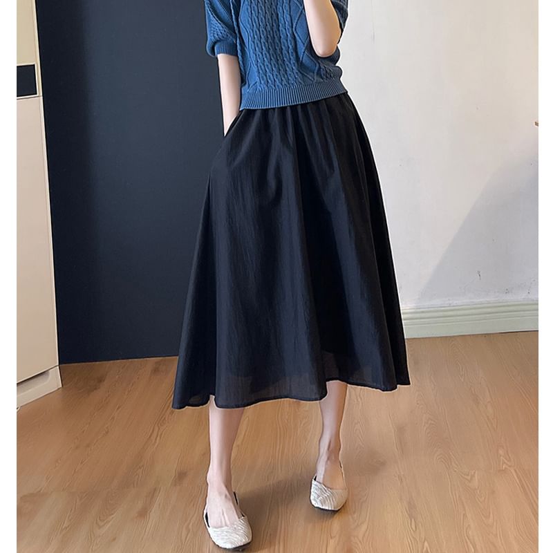 Skirt High Rise Midi Plain A-Line