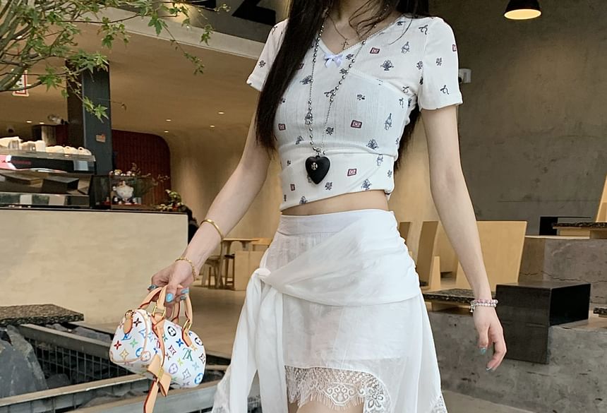 High Asymmetrical Wrap Plain Trim Lace Waist Skort